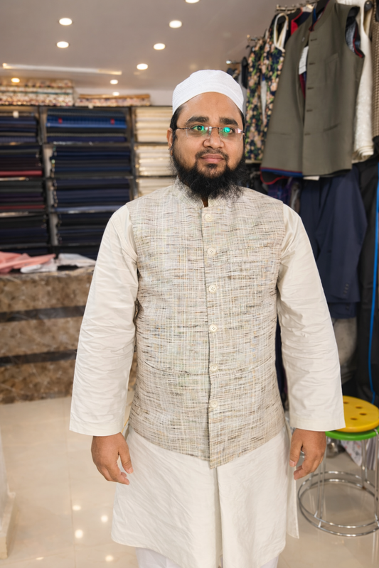 Men’s Premium Khadi Cotton Textured Sadri Jacket – Beige Ethnic Waistcoat for Kurta | Festive & Wedding Wear