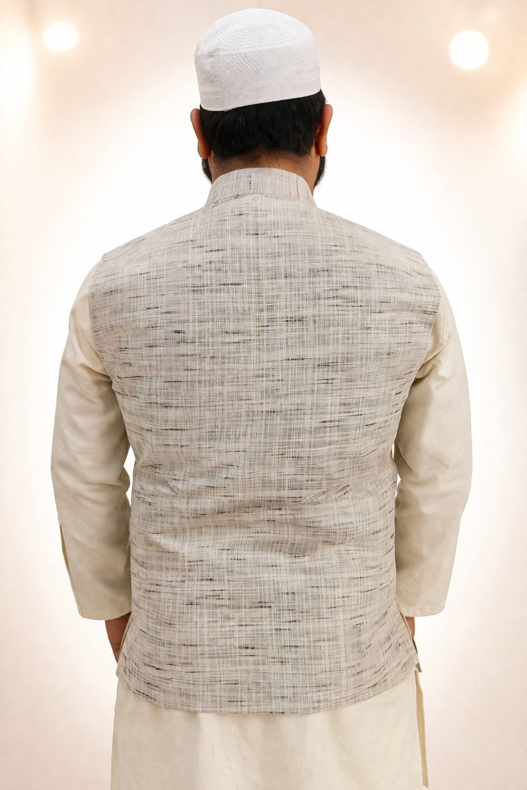 Men’s Premium Khadi Cotton Textured Sadri Jacket – Beige Ethnic Waistcoat for Kurta | Festive & Wedding Wear